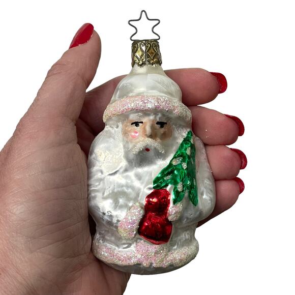 Vintage Inge Glas Ornament Father Frost White Santa Mercury Glass Germany 4096? - Picture 1 of 16